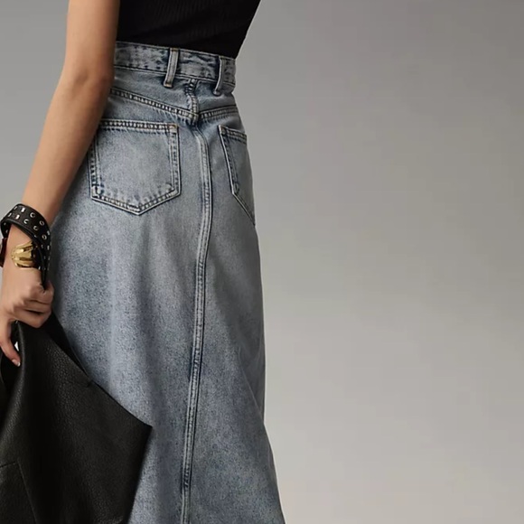 Anthropologie Pilcro Madi Front Slit Denim Maxi Skirt Raw Hem Positano WashBlue - Picture 5 of 7